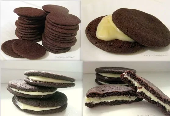 Kakaviniai sausainiai su baltojo šokolado kremu