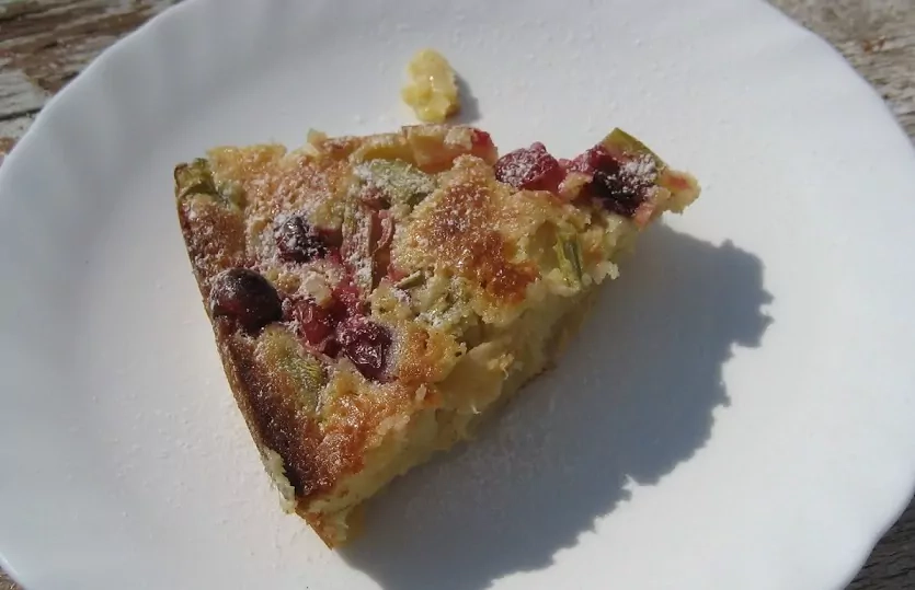 Purus, saldžiarūgštis pyragas su obuoliais ir spanguolėmis