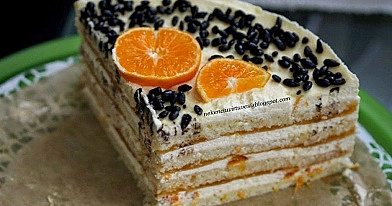 Tortas "Marakešas" su mandarinų želė ir maskarponės-grietinėlės kremu