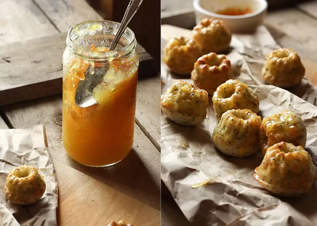 54 mini keksiukai su aguonomis ir apelsinų džemo glaistu