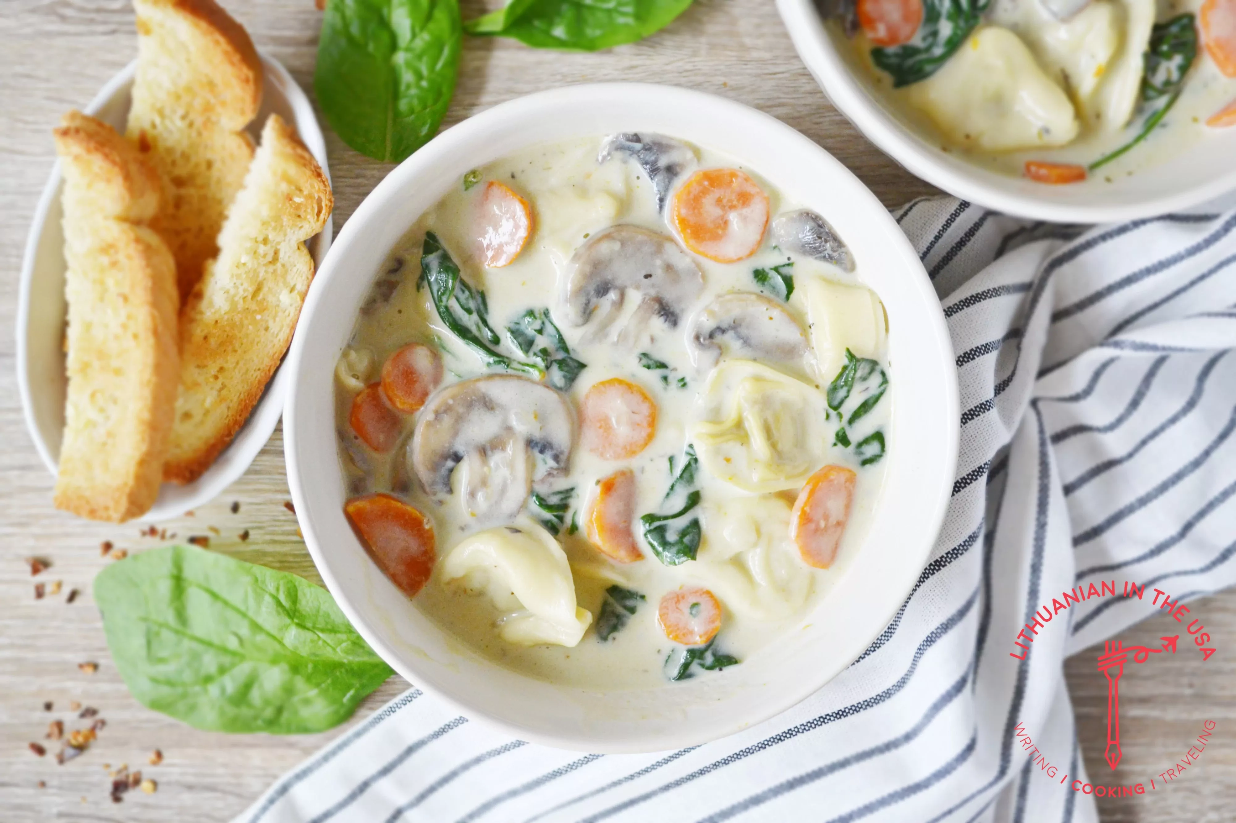 Tortelini (koldūnų) sriuba su daržovėmis ir pievagrybiais