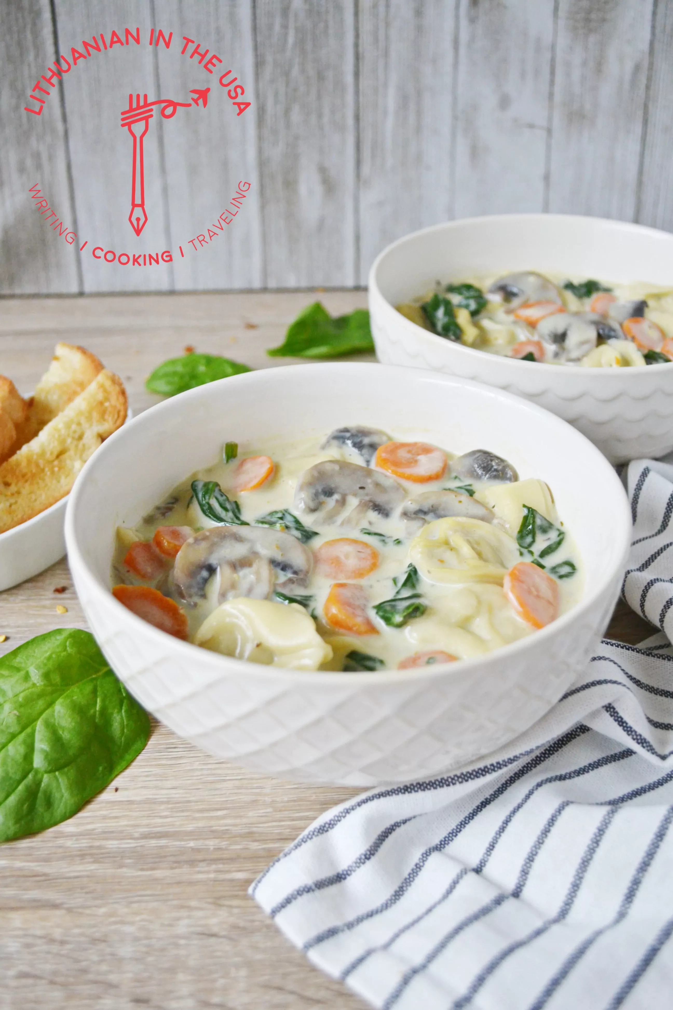 Tortelini (koldūnų) sriuba su daržovėmis ir pievagrybiais