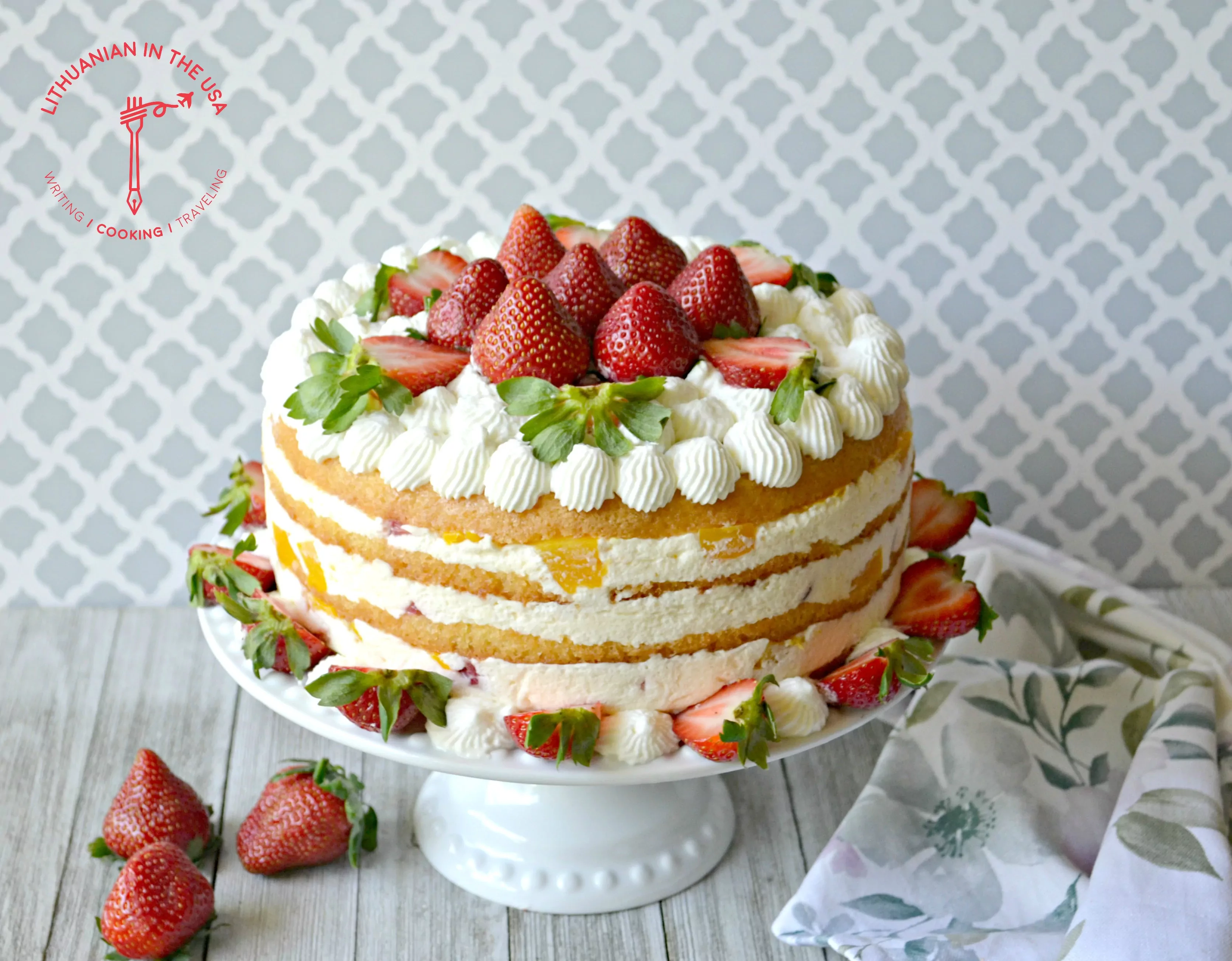 Peach and Strawberry Yogurt Cake