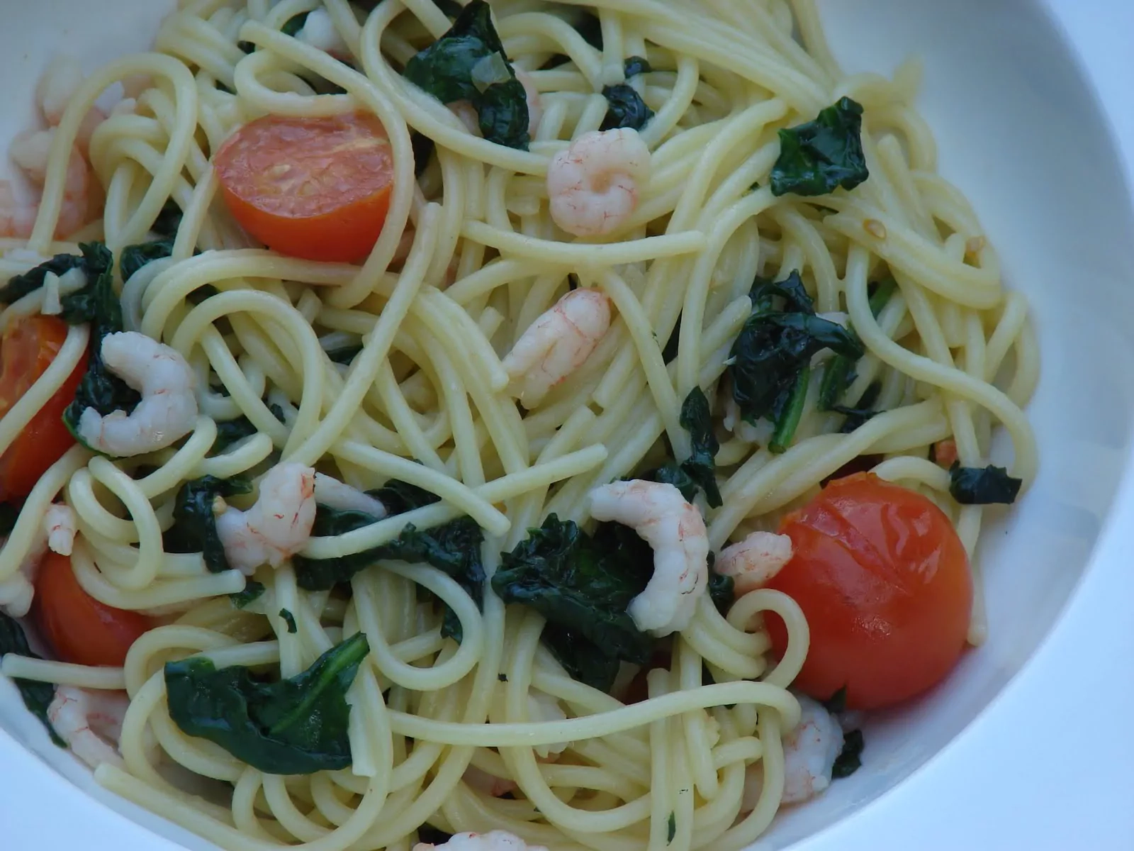 Pasta ar spinātiem un garnelēm