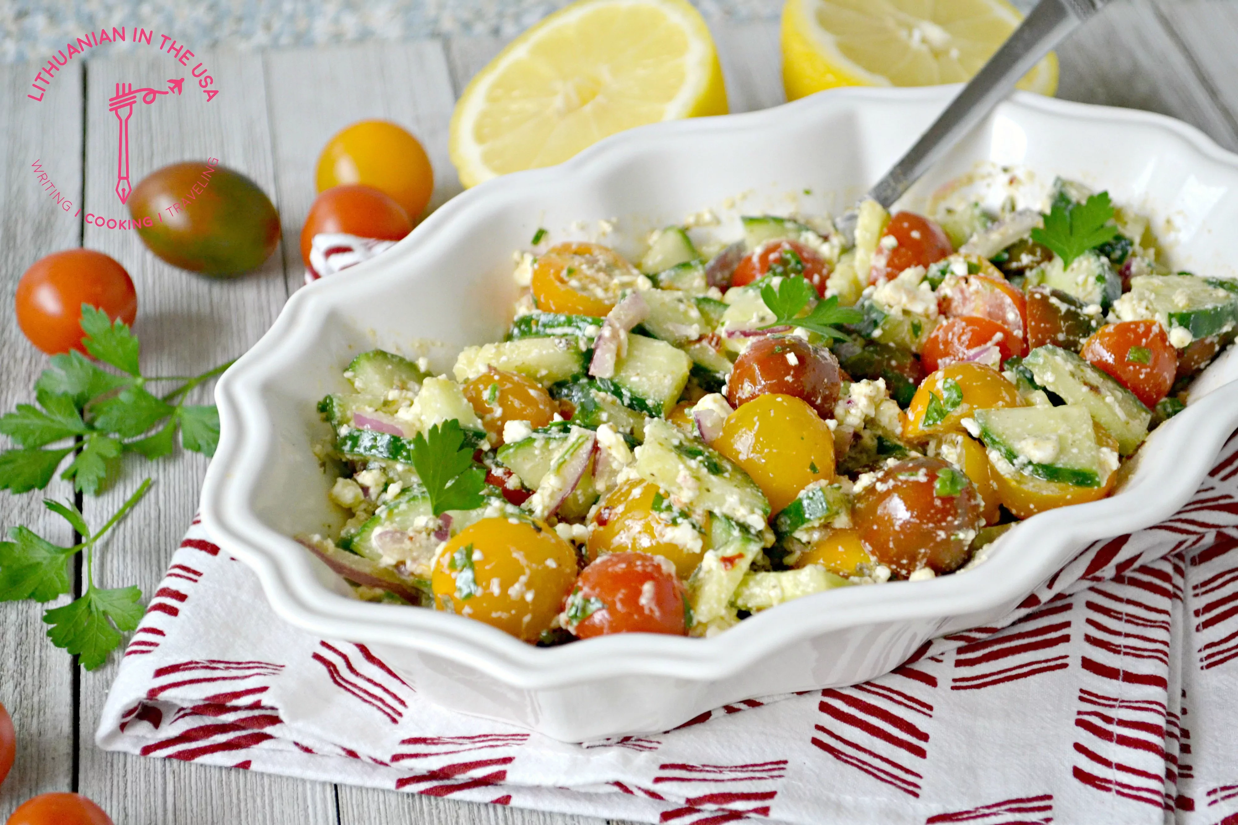 Fresh Cucumber, Tomato and Feta Cheese Salad