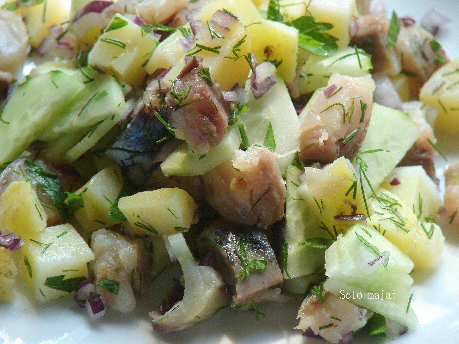 Kartupeļu salāti ar kūpinātu zivi