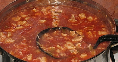 Saldskābā tomātu zupa ar olu un vistu