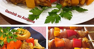 Sausuoju būdu marinuotas vištienos šašlykas su paprikomis (orkaitėje)