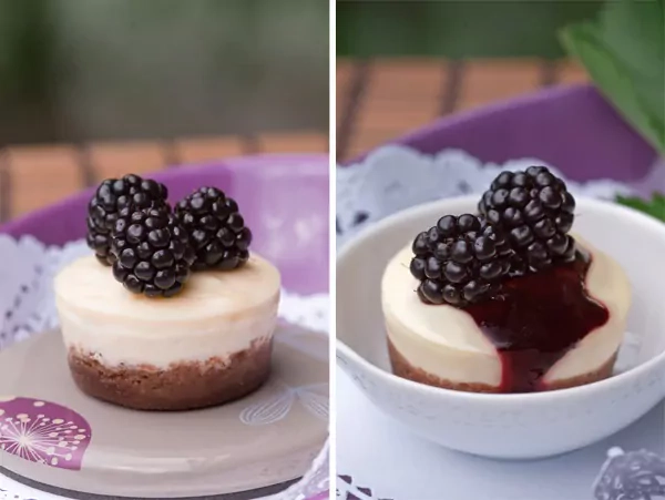 Süsse Ziegenkäsetörtchen mit Brombeer-Balsamico-Sauce