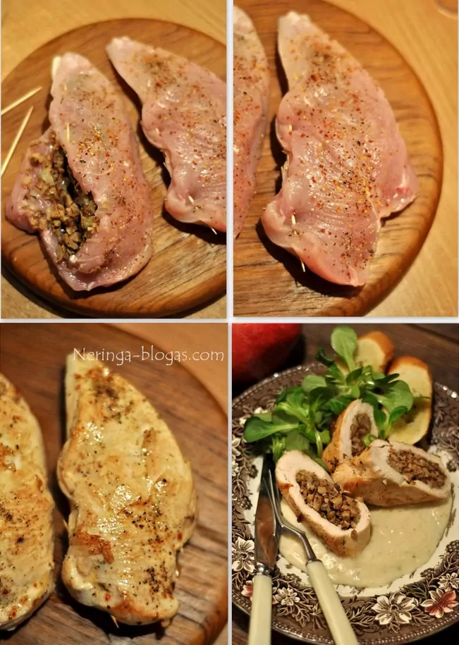 Grybais įdaryta vištiena - labai tinka Kalėdoms ar kitai šventei!