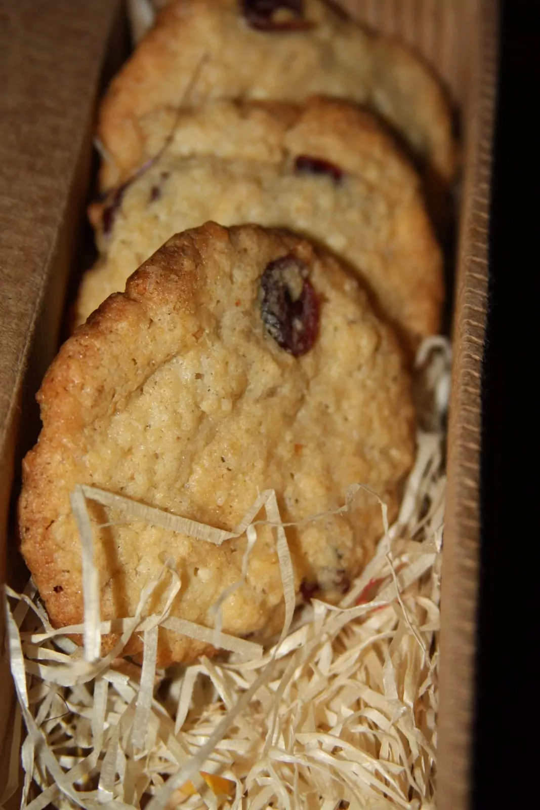 Avižiniai sausainiai su baltuoju šokoladu ir džiovintomis spanguolėmis