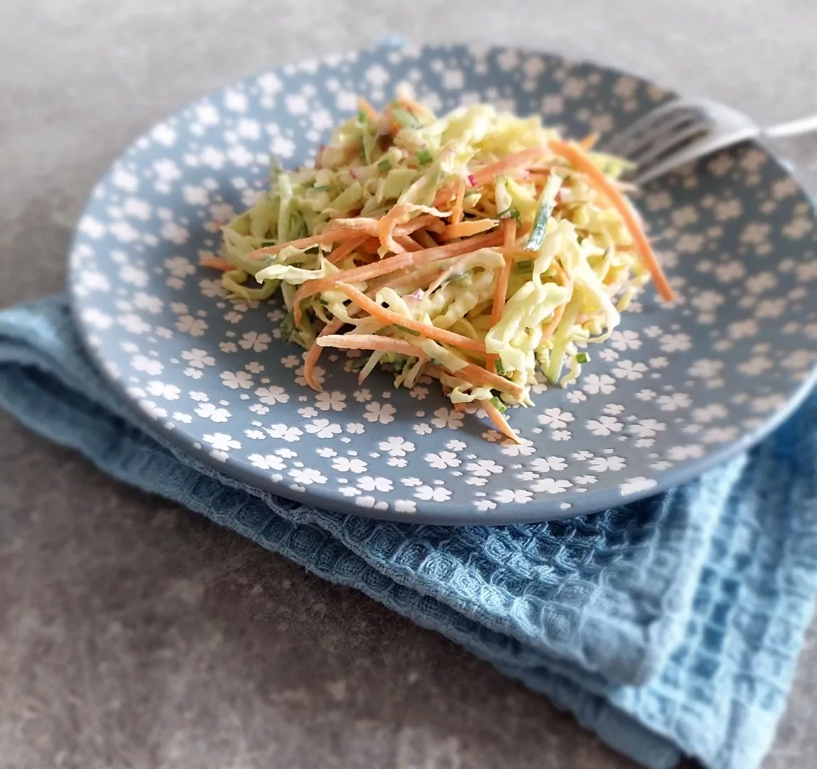 Gaivios kopūstų salotos su morkomis, agurkais ir ridikėliais