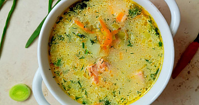 Soup with Leeks and Salmon