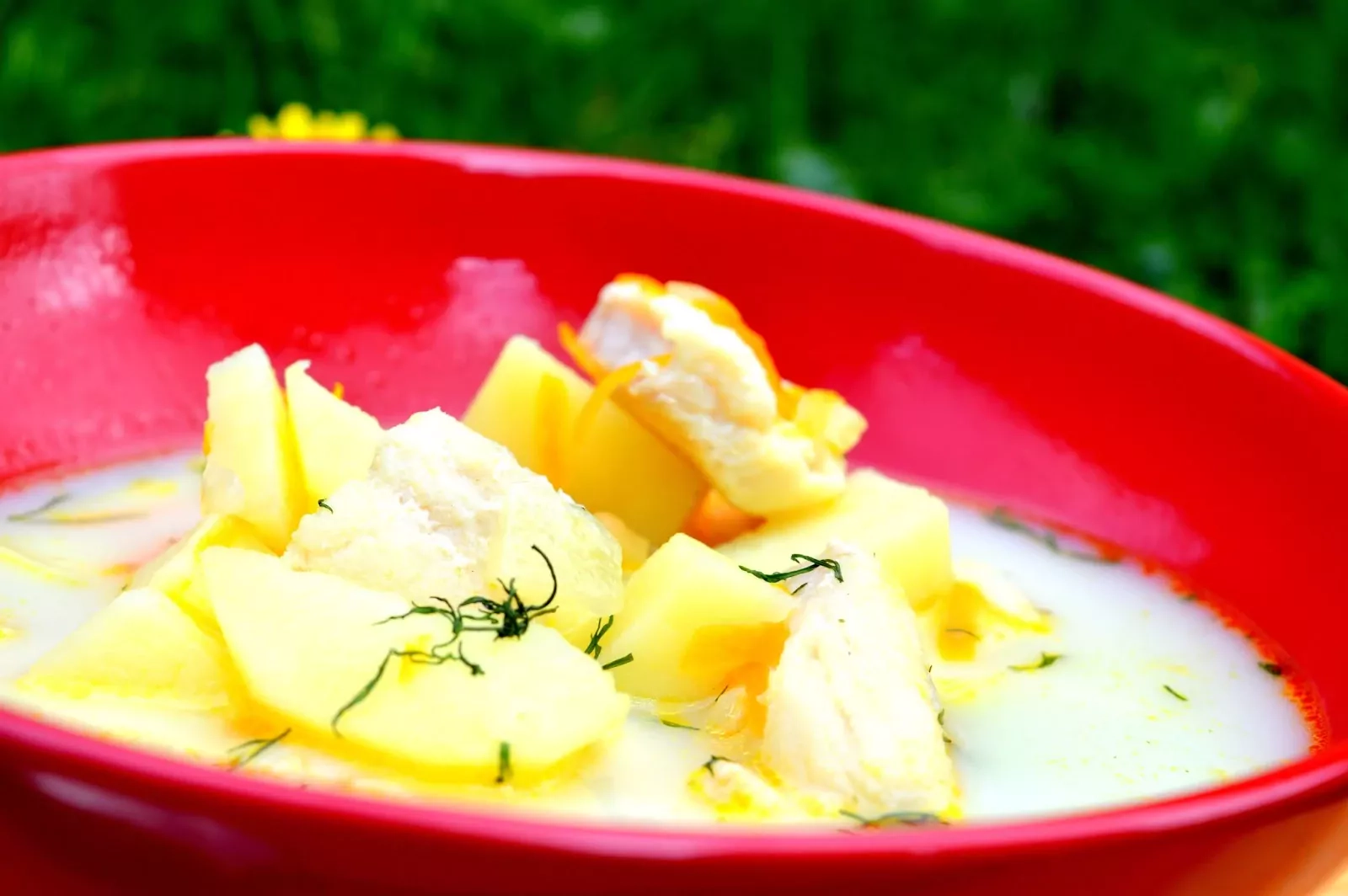 Žuvies sriuba su krevetėmis, bulvėmis, morkomis ir pienu