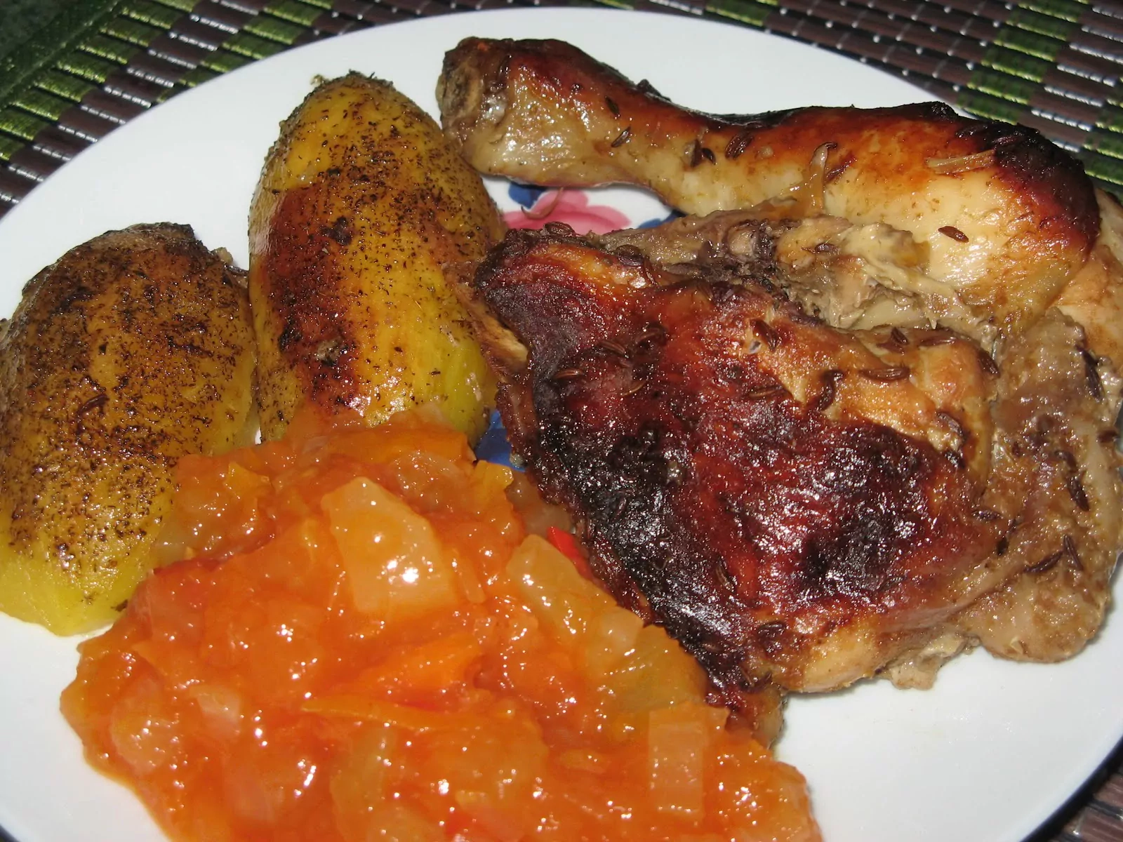 Pollo al horno con miel, mostaza y jengibre