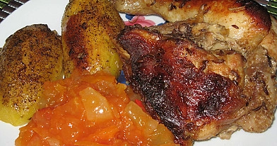 Pollo al horno con miel, mostaza y jengibre