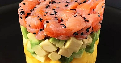 Salmon tartare with avocado and mango