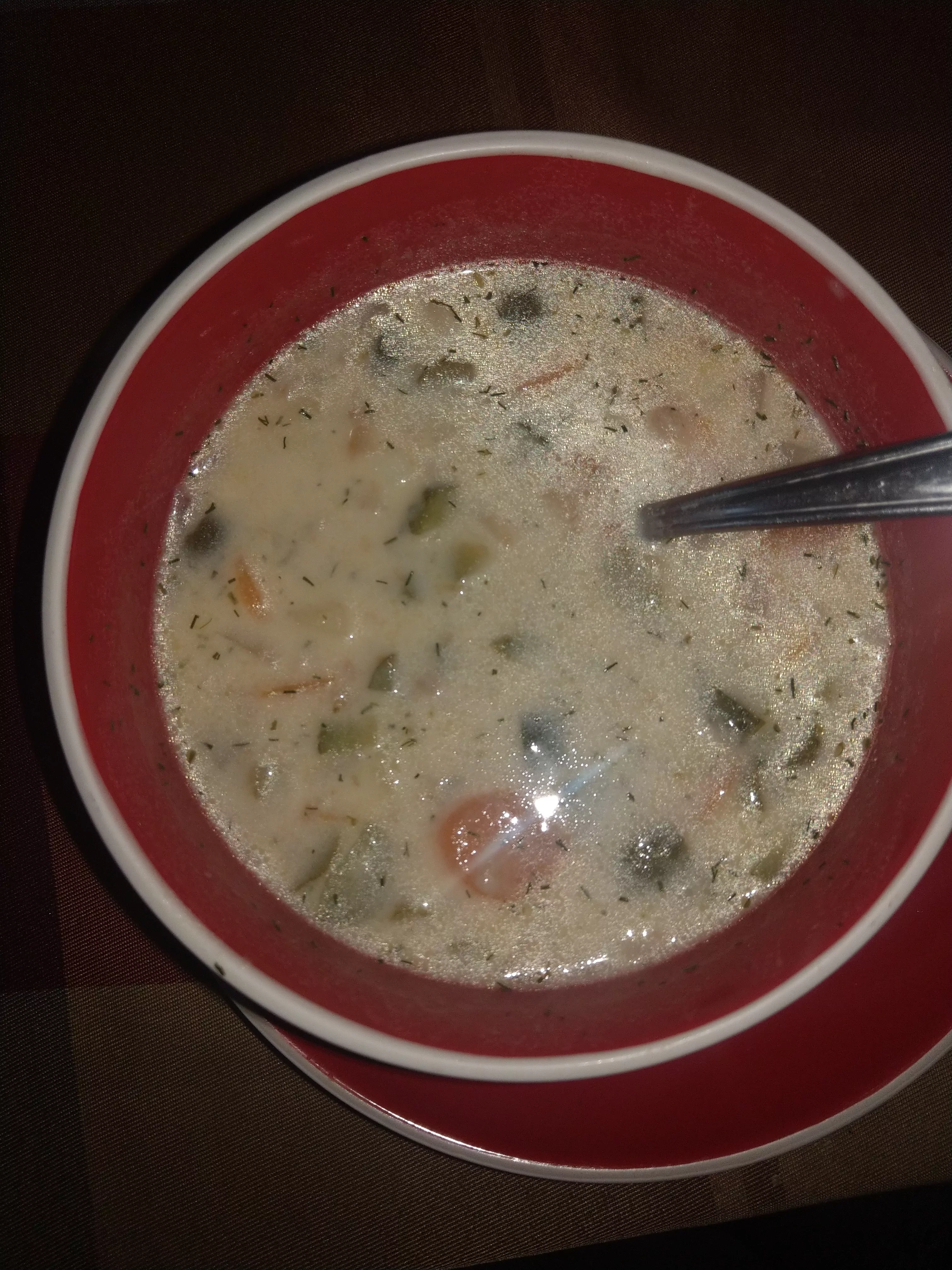 Vegetarian pickled cucumber soup with pearl barley