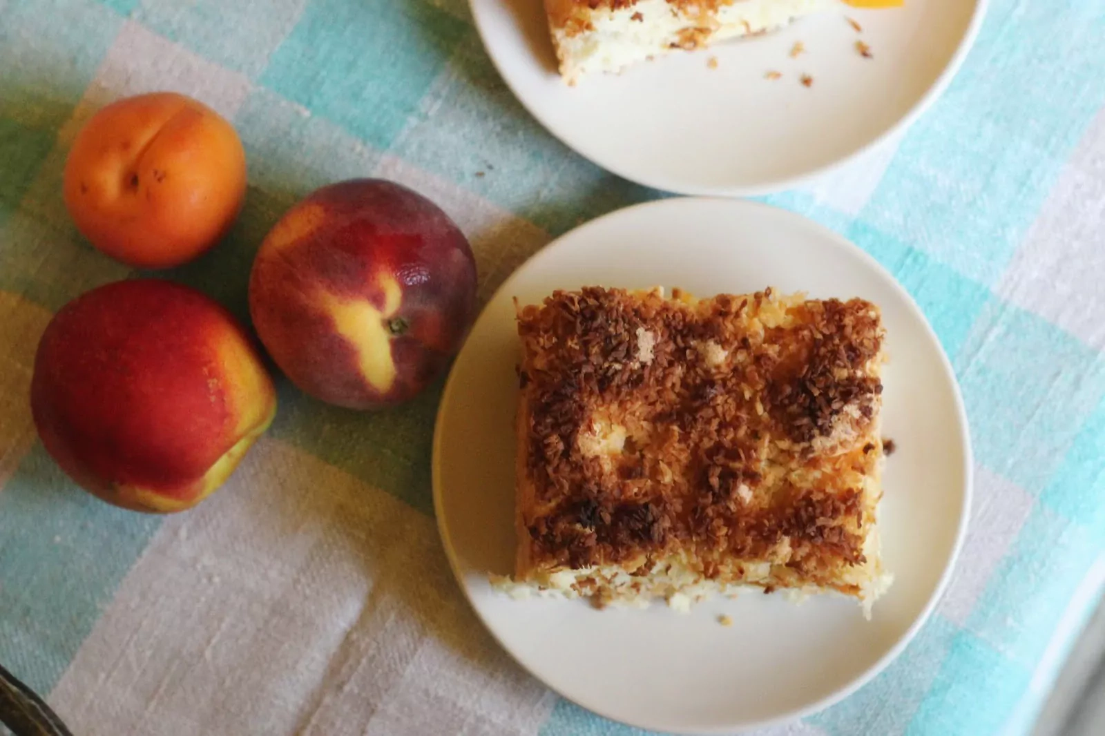Biskvitinis abrikosų pyragas su kokosų plutele