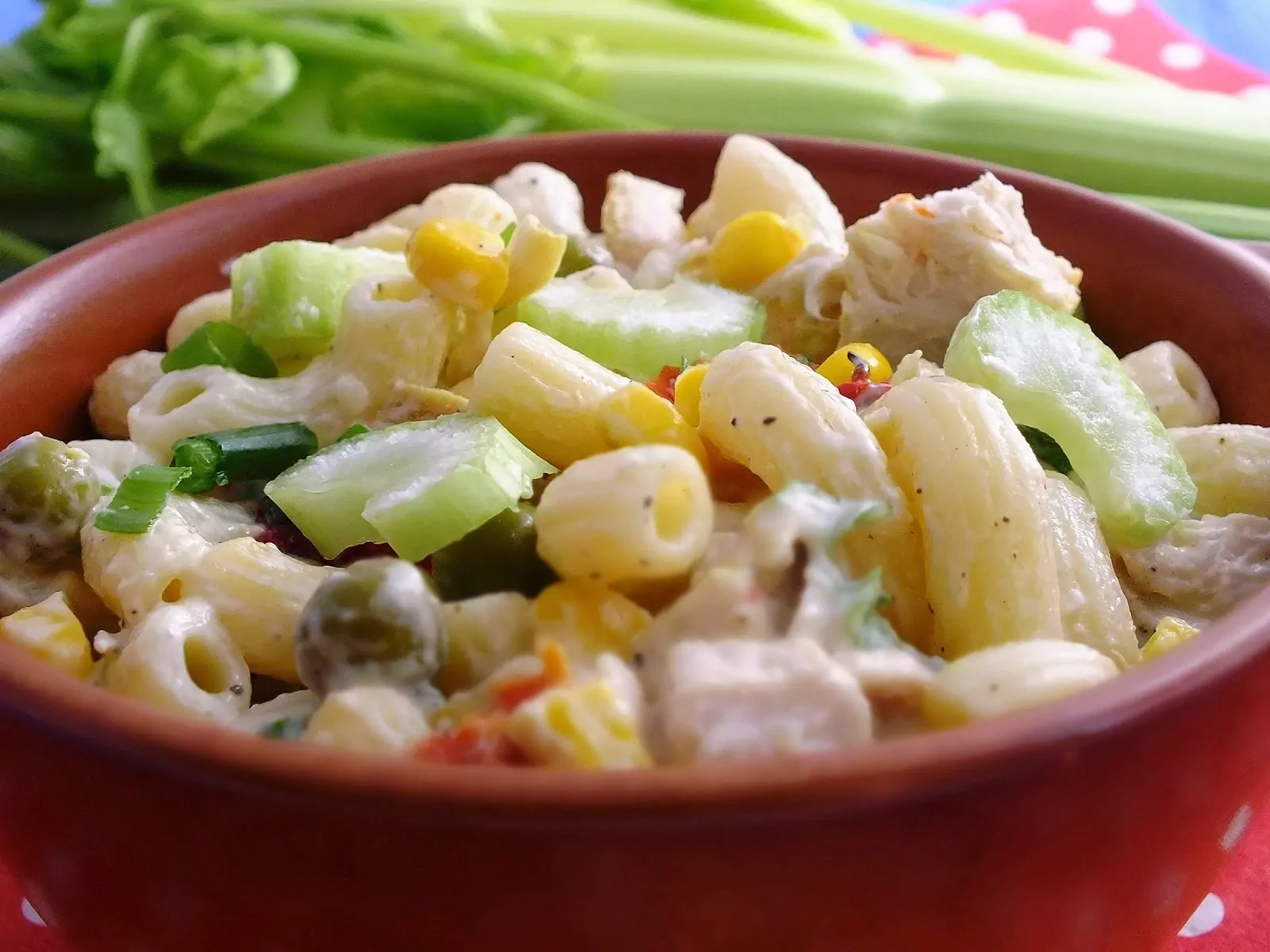 Sałatka z kurczakiem, makaronem i selerem naciowym