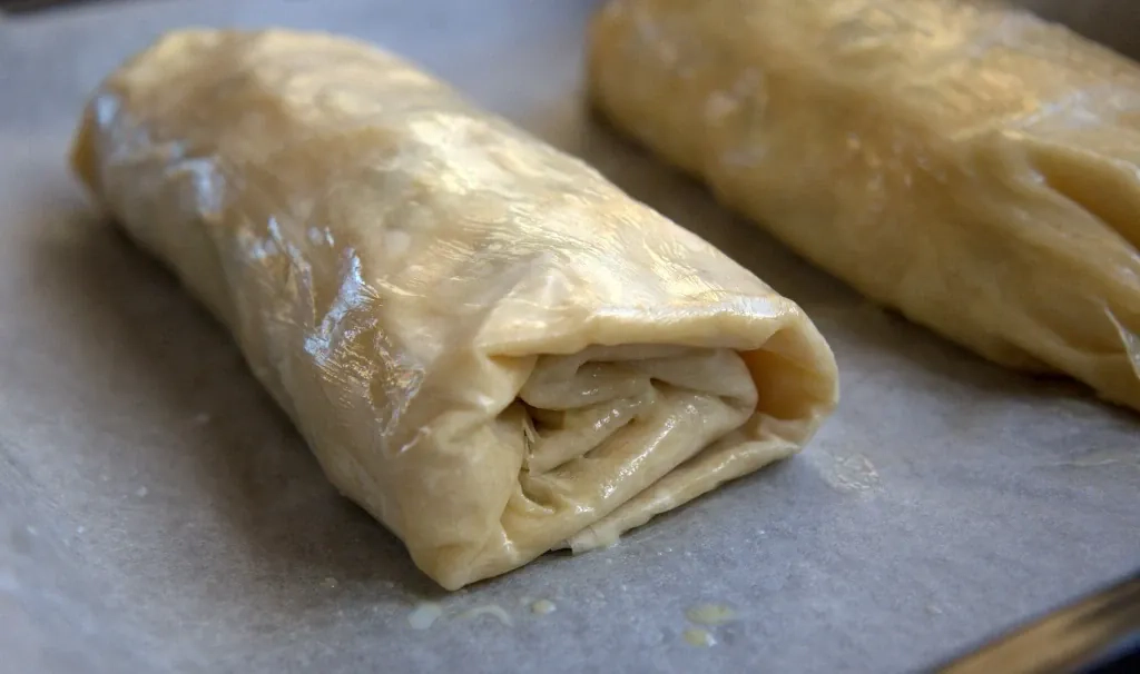 Obuolių vyniotinis iš filo tešlos (obuolių štrudelis su razinomis)