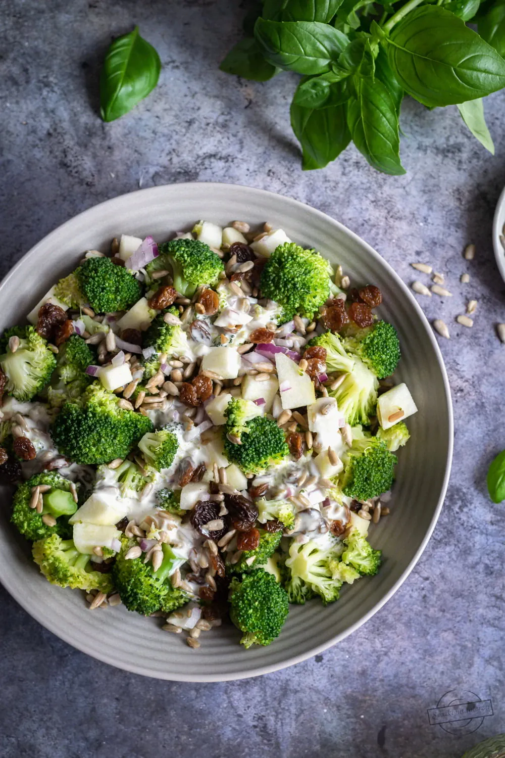 Brokolių salotos su obuoliais, morkomis ir džiovintomis spanguolėmis