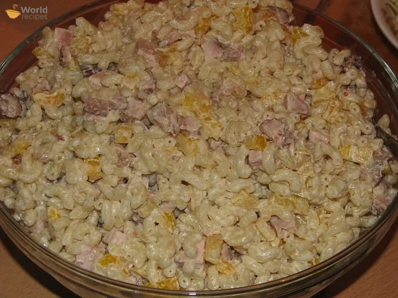 Makaronu salāti ar vistu un majonēzi
