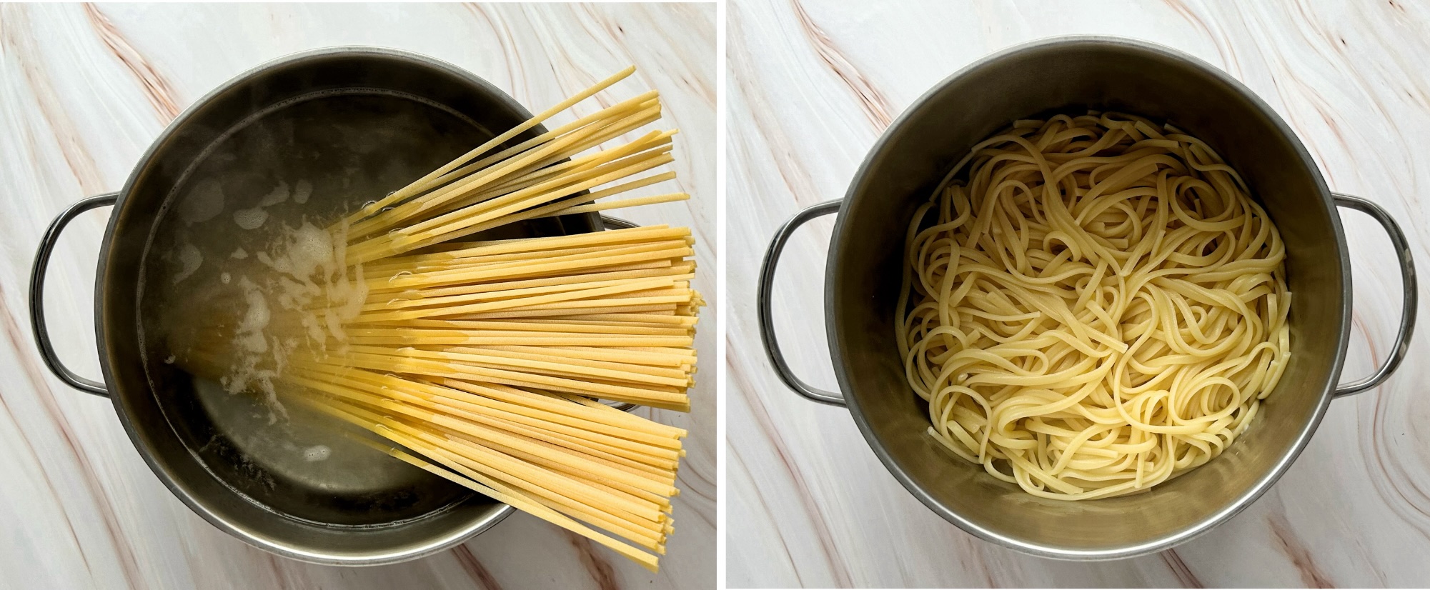 išvirę spageti puode