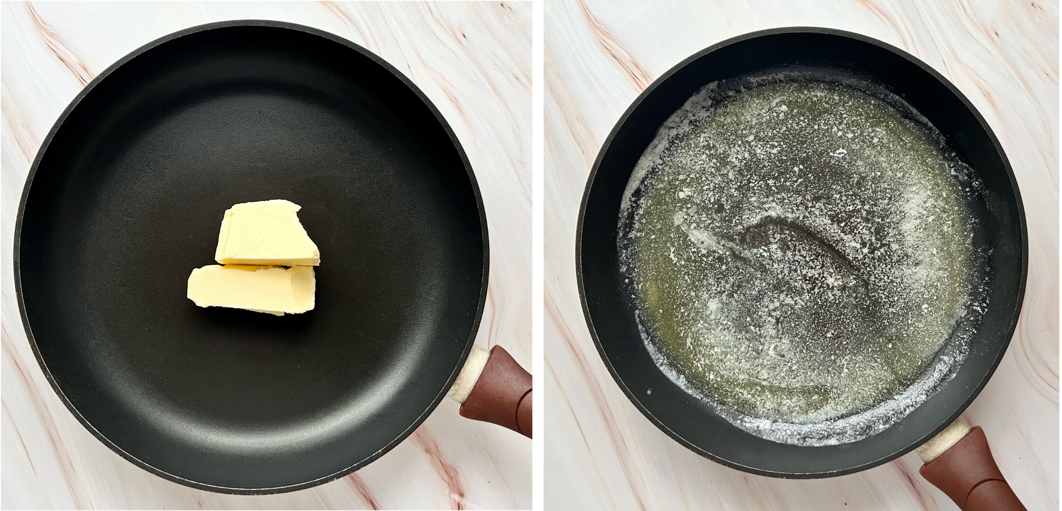 tirpinamas sviestas keptuvėje