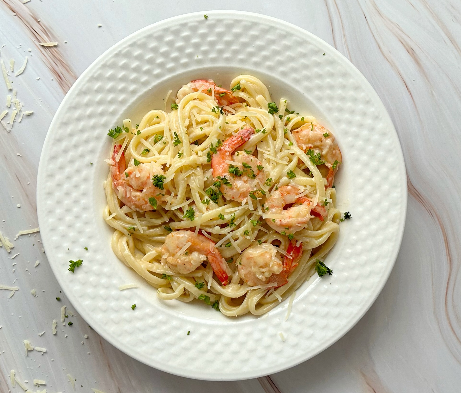 Makaronai su krevetėmis ir grietinėlės padažu