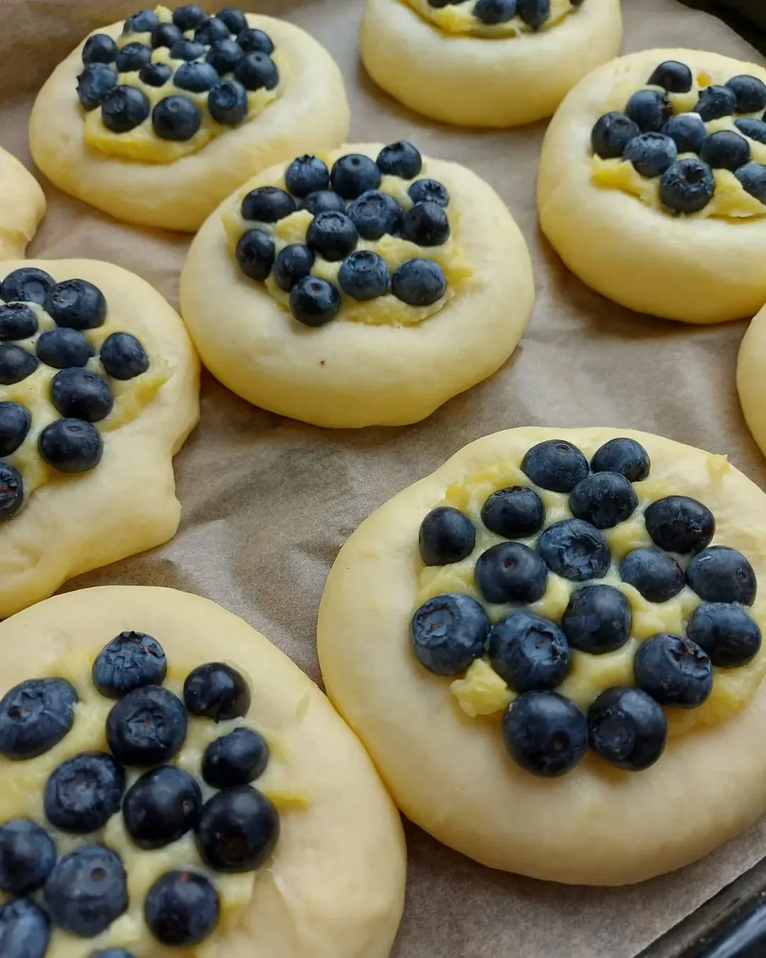 Drożdżówki z domowym budyniem i borówkami - przepis na puszyste bułeczki