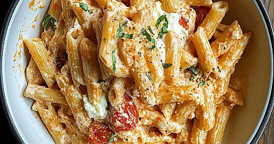 Penne makaronai su rikotos sūriu ir pomidorais