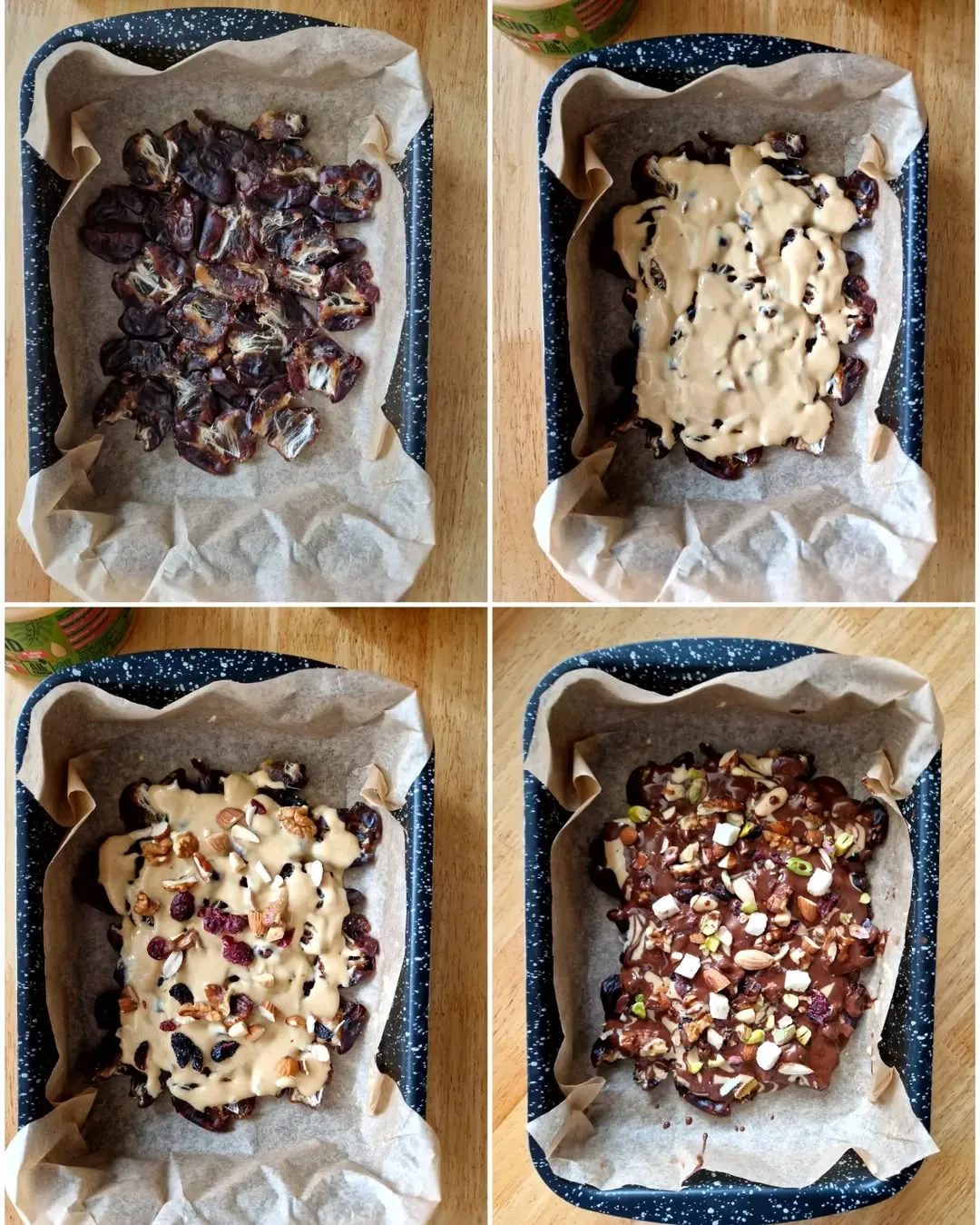 Sveikesnis Snickers desertas su datulėmis, migdolų kremu ir riešutais