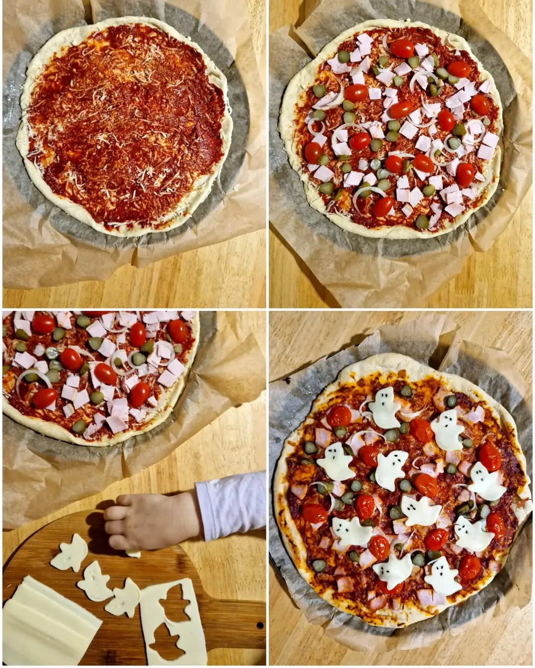 Helovino pica su kumpiu mažais vaiduokliais iš sūrio