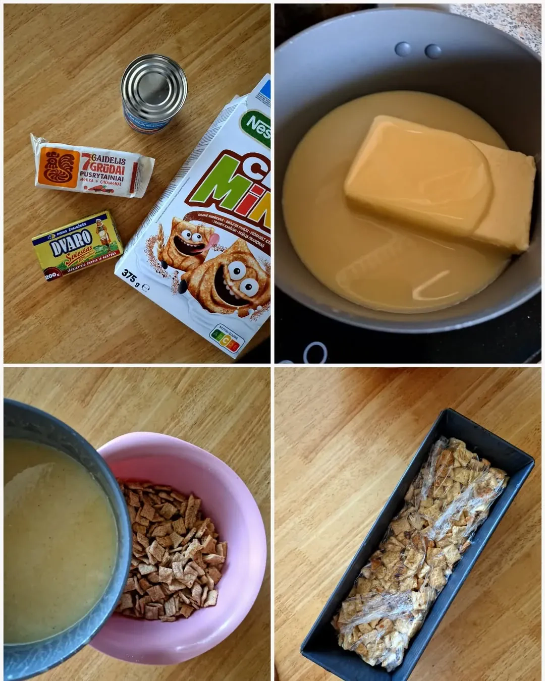 Cinamonis tinginys su cini minis dribsniais ir kondensuotu pienu