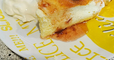 Purus varškės apkepas su pienu ir manų kruopomis