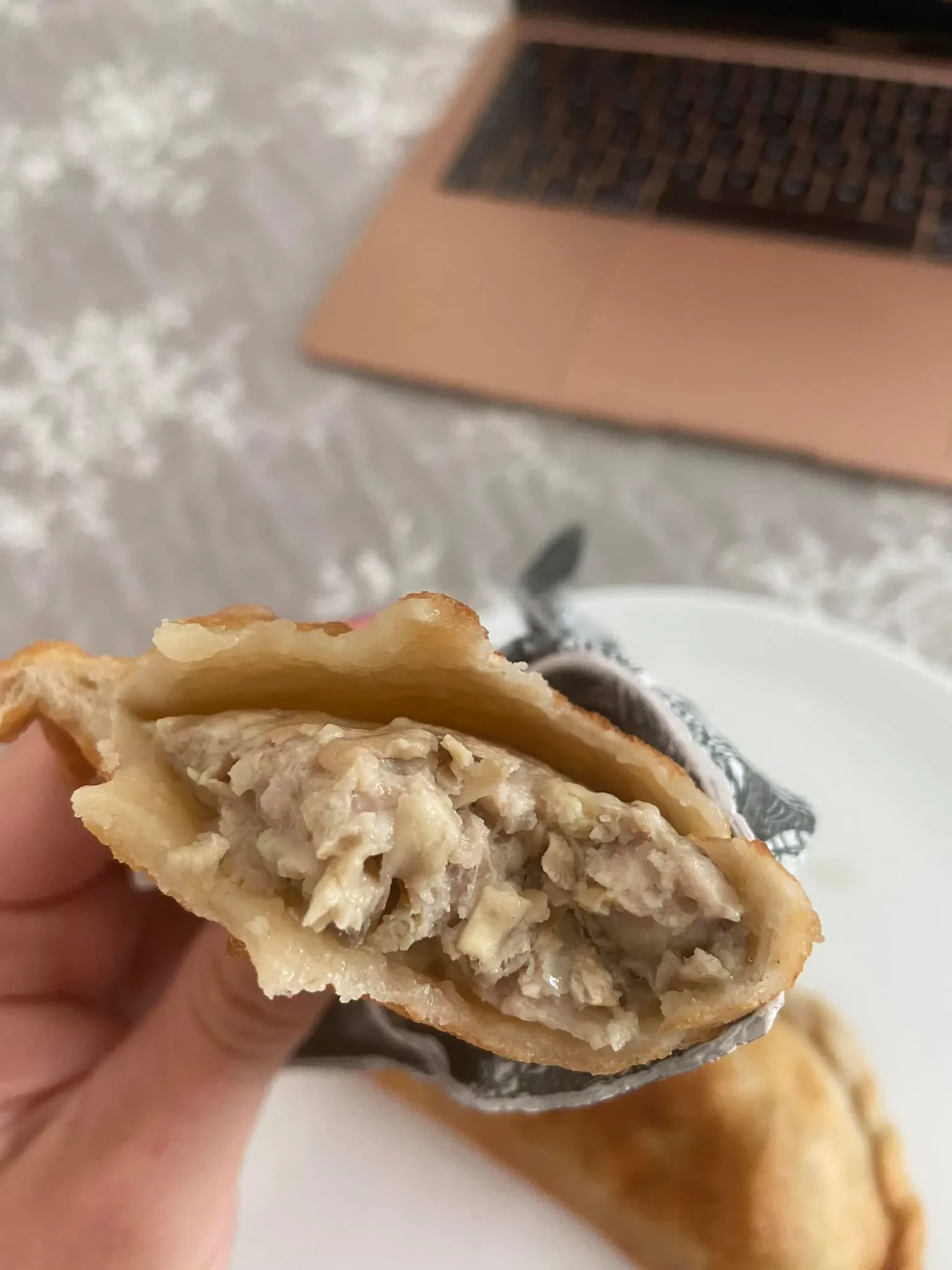 Plikyti čeburekai su grybų - mėsos ir aštrių daržovių įdaru