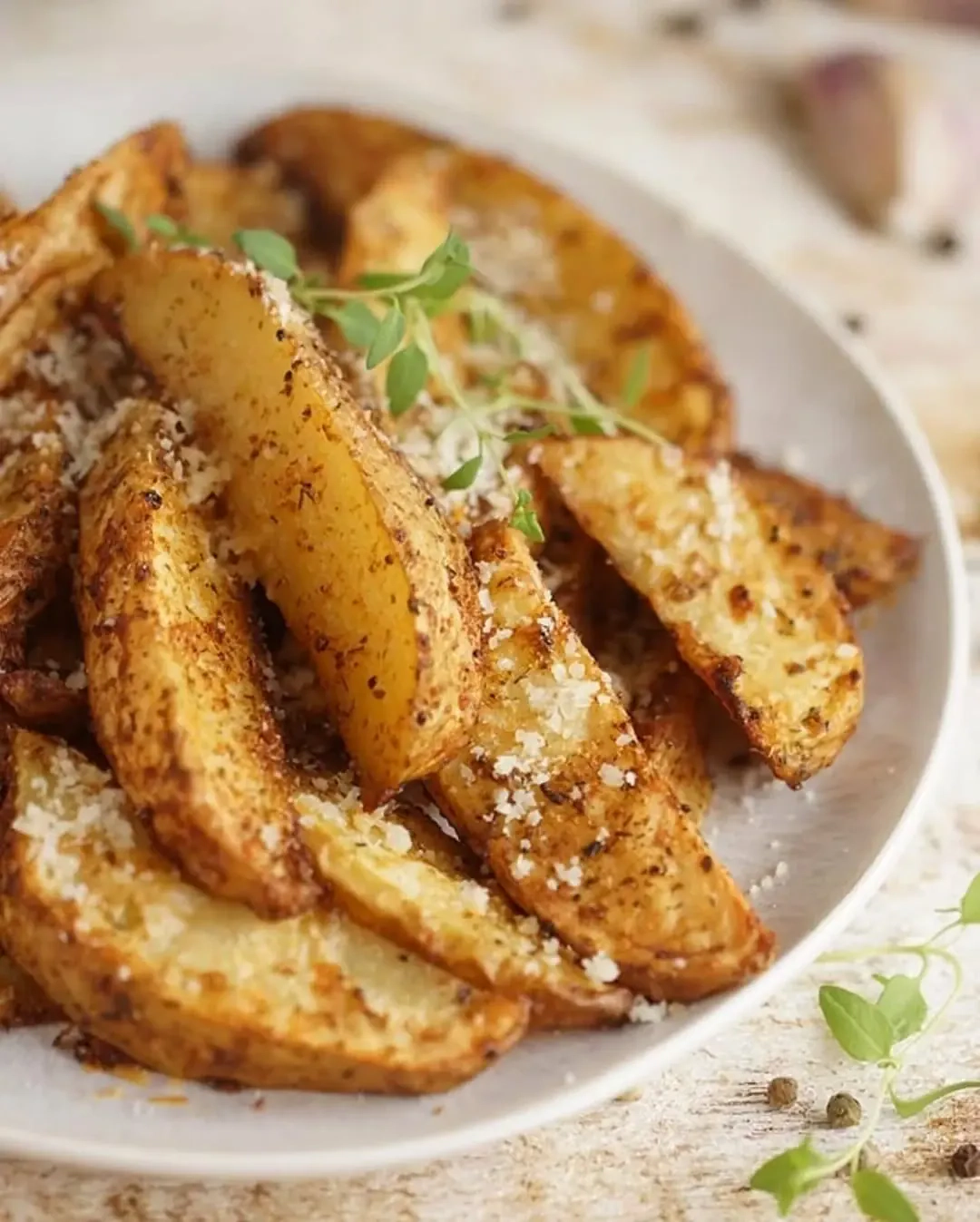 Orkaitėje keptos bulvės skiltelėmis prie šaltibarščių