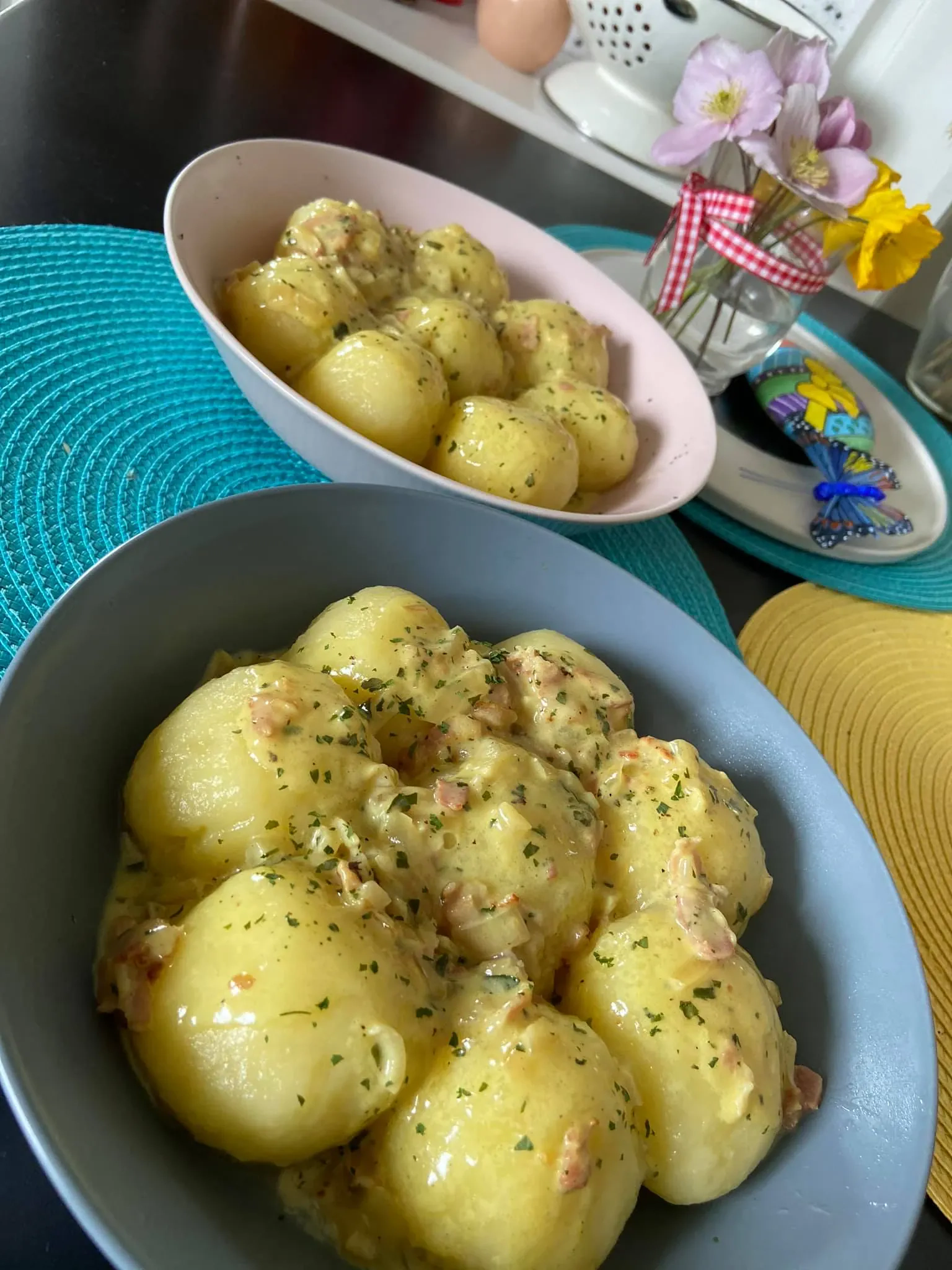 Kepti (troškinti) tarkuotų bulvių kukuliai su varške