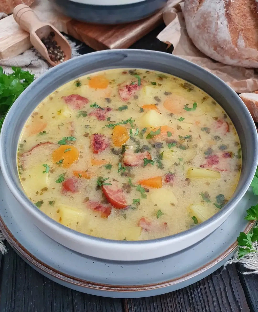 Rozgrzewająca zupa ziemniaczana z kiełbasą - tradycyjna kartoflanka jak u babci