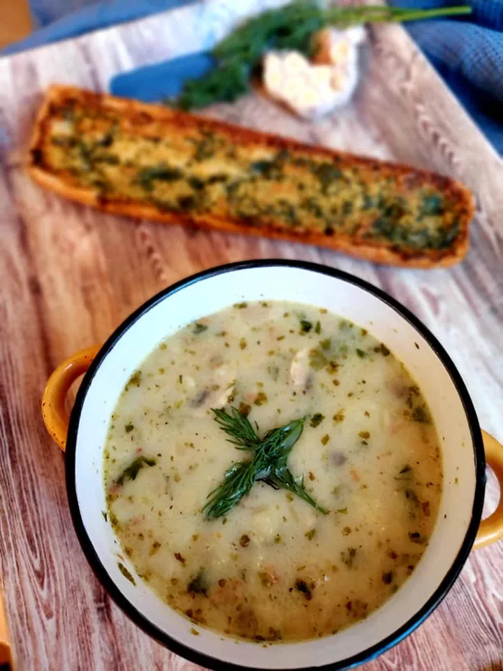 Sriuba su pievagrybiais ir rūkyta šonine