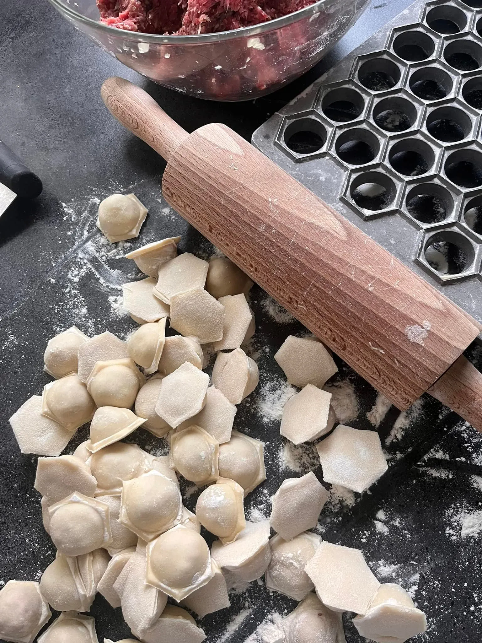 Traditional Lithuanian dumplings (koldūnai) with pork