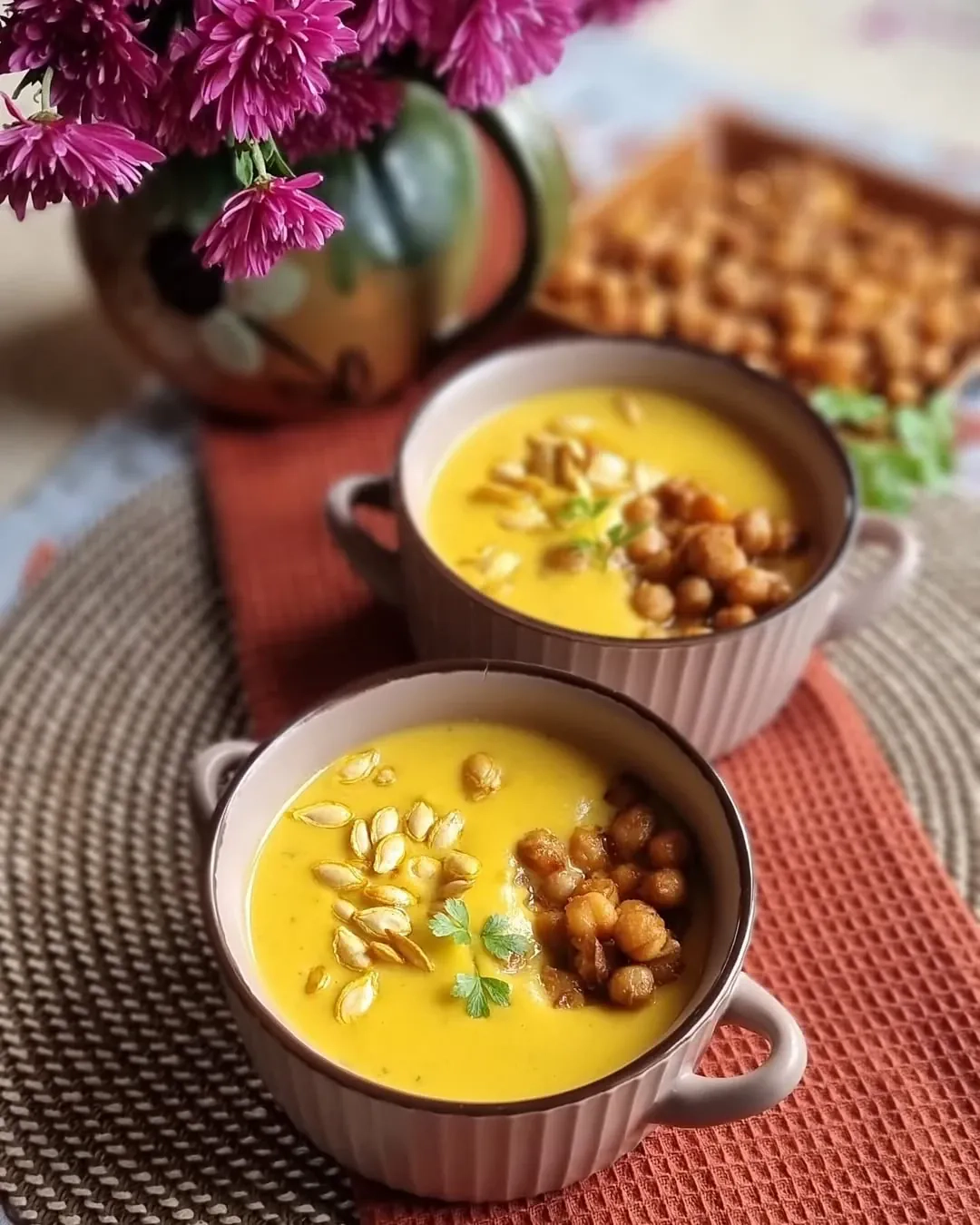 Ķirbju krēmzupa ar turku zirņiem