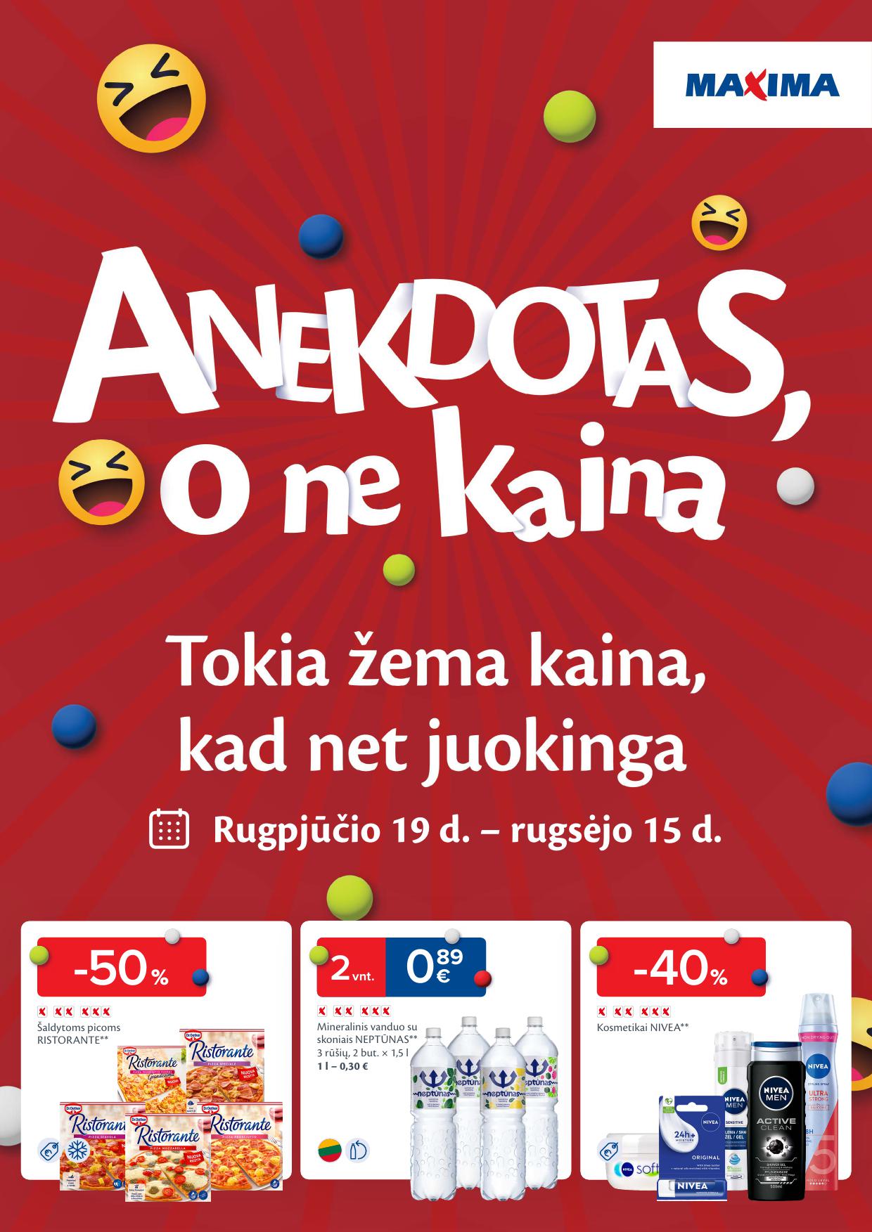 MAXIMA akcijų leidinys "Anekdotas, o ne kaina" galioja 2025.08.19 - 2025.09.15