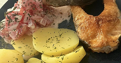 Kepta lašiša Kūčioms arba Kalėdoms!
