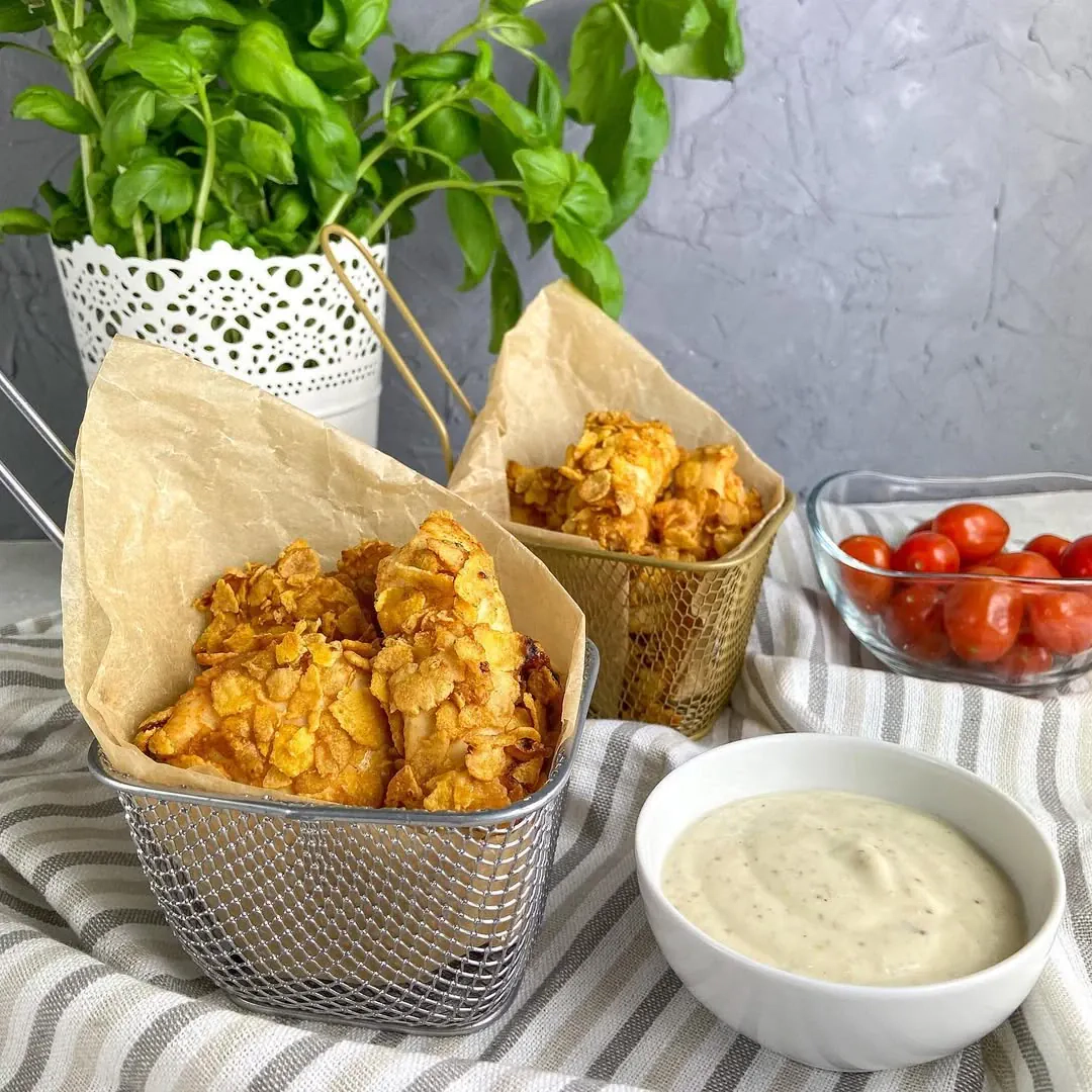 Air fryer cornflake chicken fingers for crispy, healthy family meals