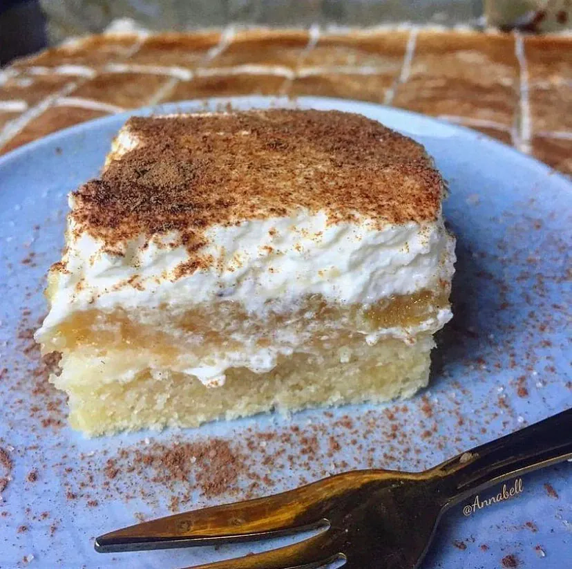 Schneller Blechkuchen mit Schmand und Apfelmus