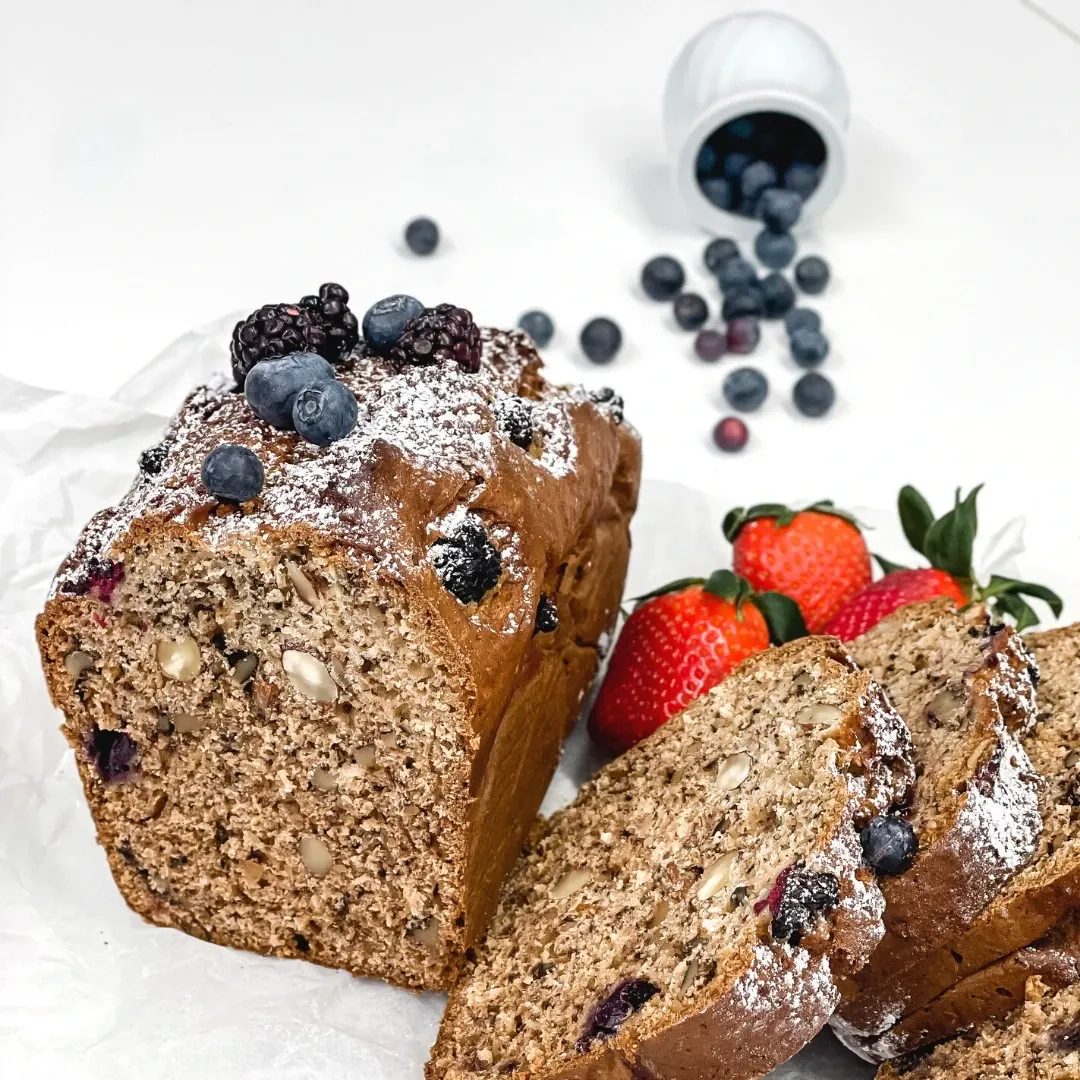 Healthy vegan banana and blueberry bread