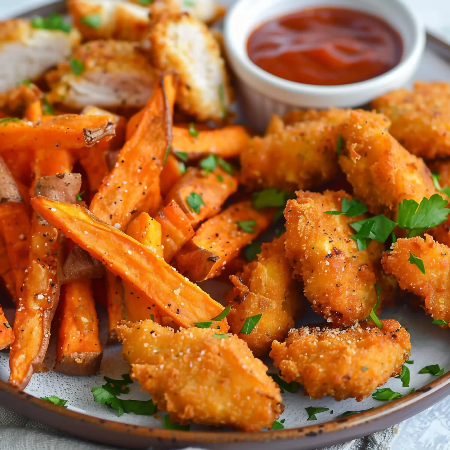 Domowy fast food – chrupiące nuggetsy z kurczaka i frytki z batatów