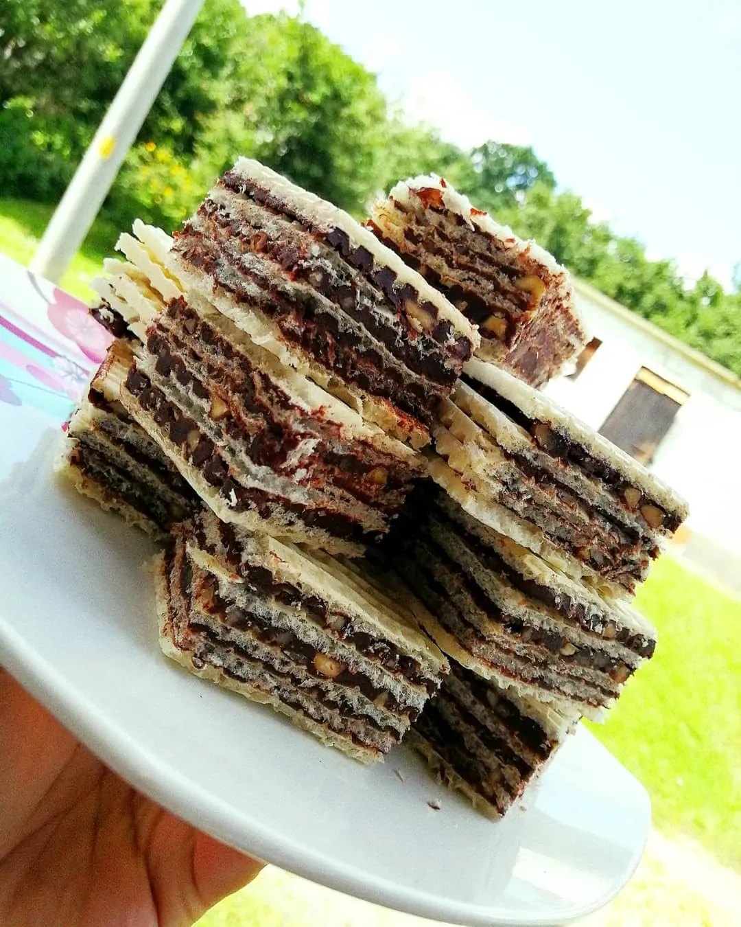 Wafle kakaowo-orzechowe z mlekiem w proszku i prażonymi orzechami
